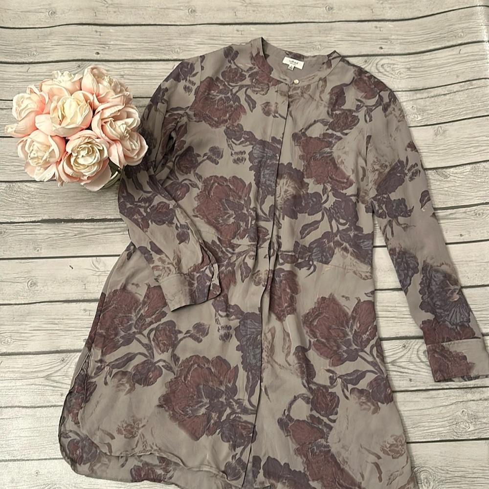 Wilfred (Aritzia) Light Grey Bossut Floral Silk Dress Size Small - Picture 2 of 9